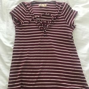 Hollister maroon and white striped short sleeve
